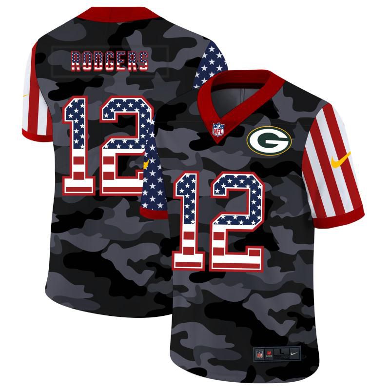 Men Green Bay Packers #12 Rodgers 2020 Nike USA Camo Salute to Service Limited NFL Jerseys